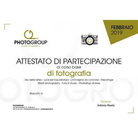 Attestato partecipazione corso Fotografia Photogroup Follonica 2019 1